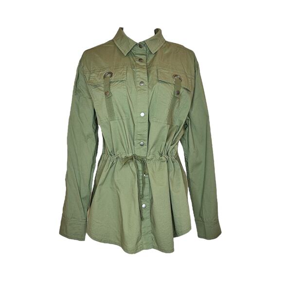 Women's Utility Jacket Green Size 10 Cotton Long Sleeve Khaki NWT Coco Y Club - Picture 1 of 2